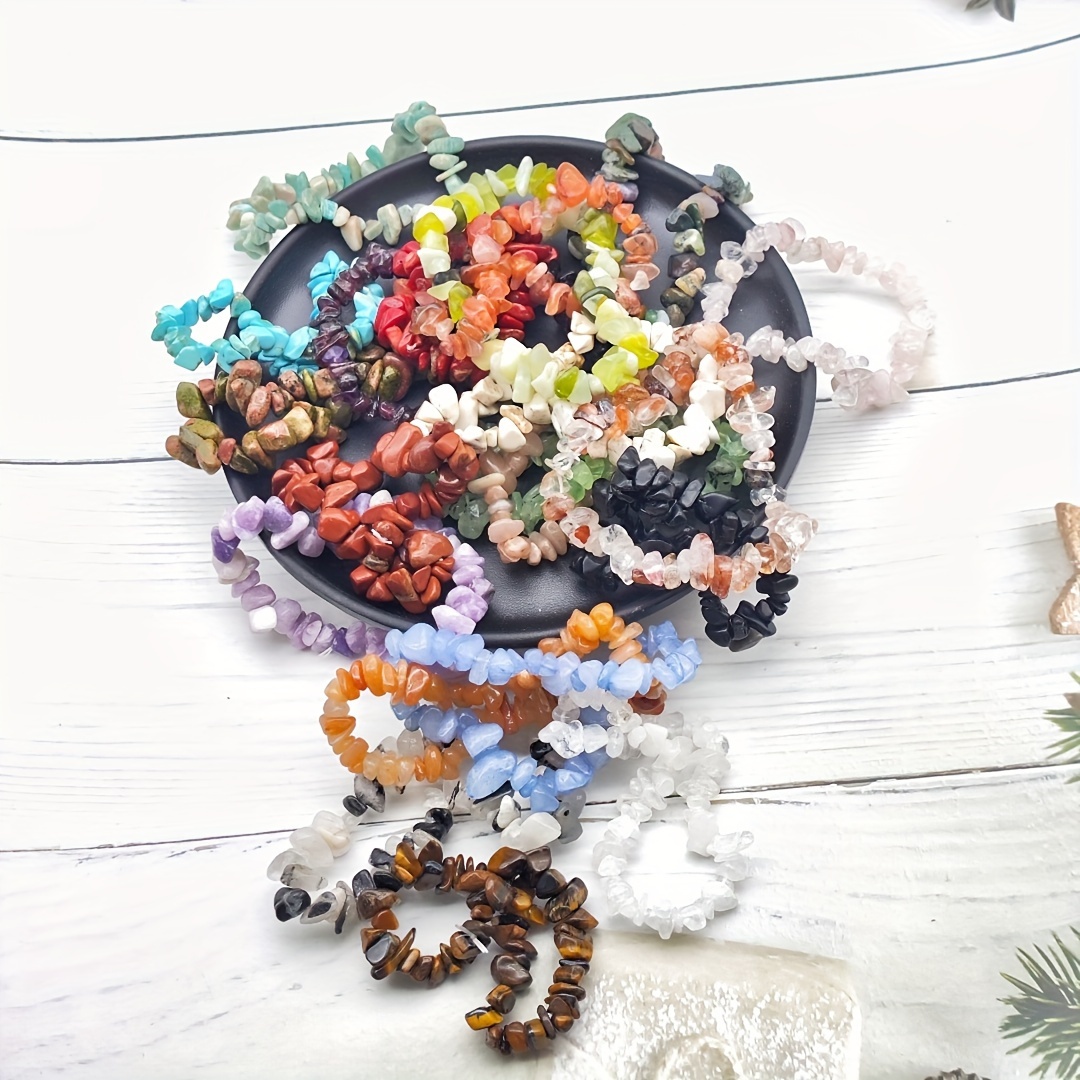 10 Pack Assorted Natural Stone Beaded Bracelet Set for Daily Wear, No Plating