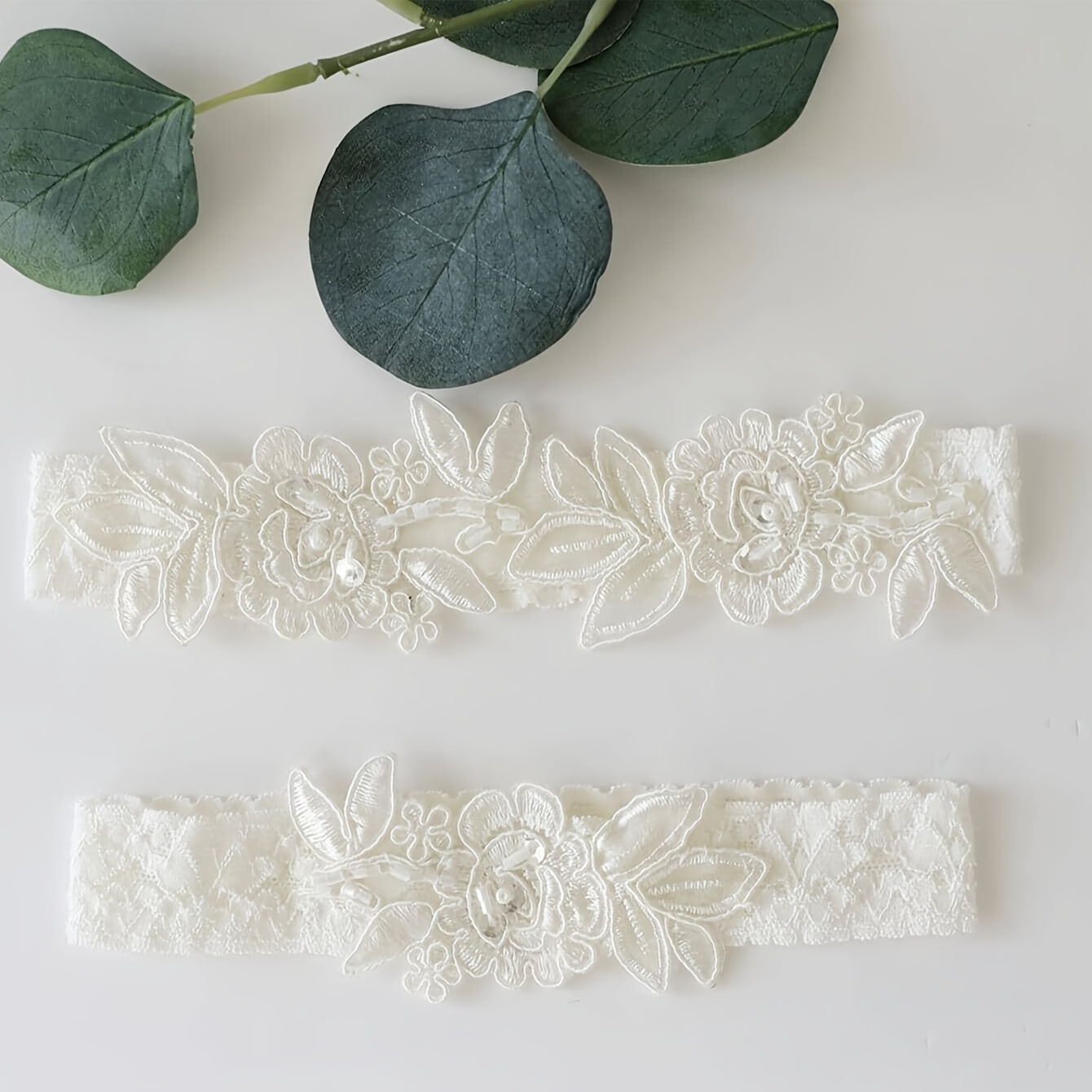 

2-piece Set Romantic Floral Bridal Garter, Polyester And Spandex Lace Wedding Garter Belt, Hand Wash Only, Elastic Bridal Leg Accessory With Flower Design