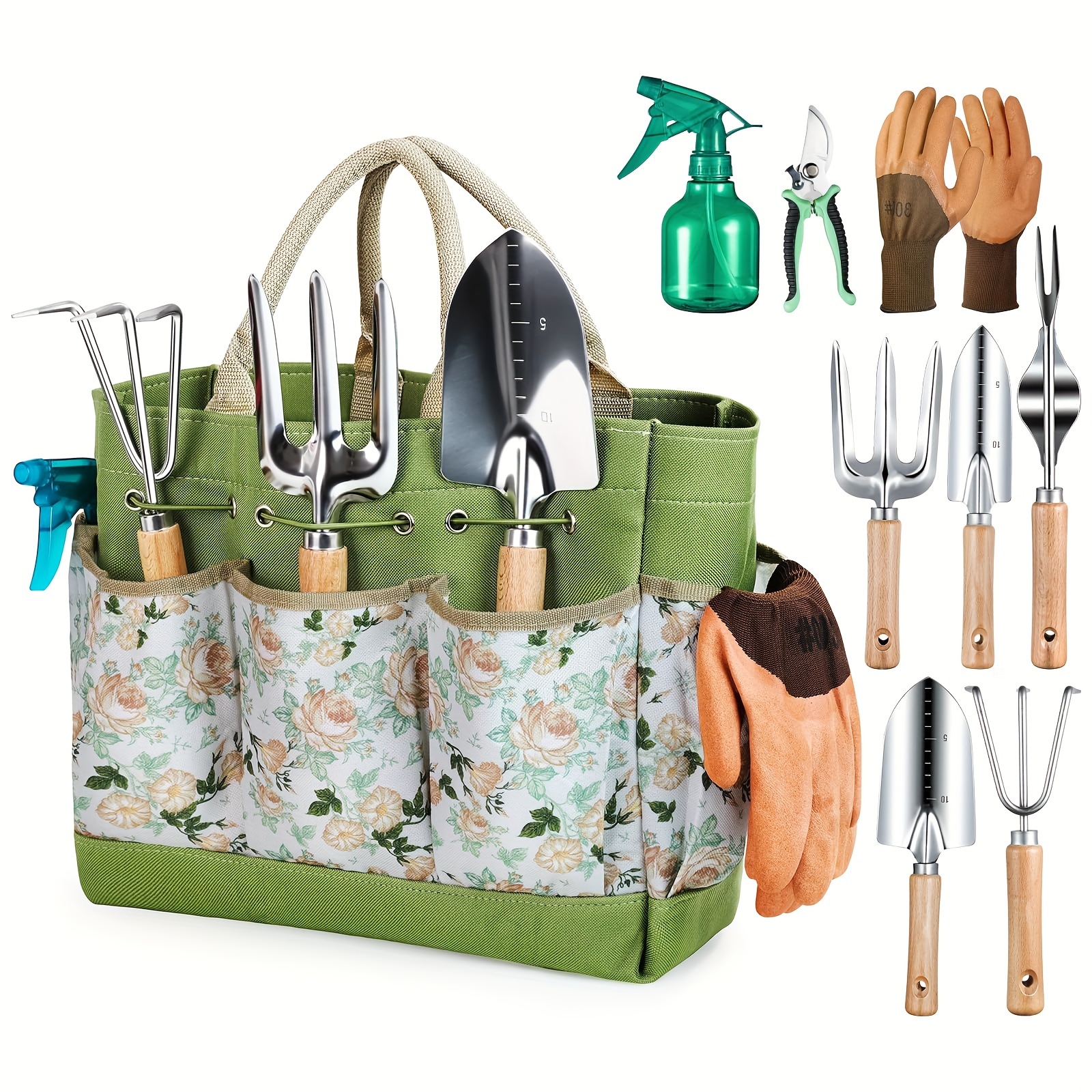 

10pcs Gardening Tools Heavy Duty Gardening Hand Tools With Fashion And Durable Garden Tools Organizer Handbag, Rust-proof Garden Tool Set, Ideal Gardening Gifts For Women