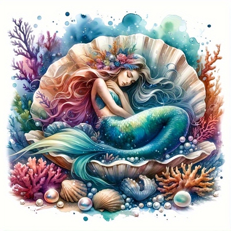 

5d Diy Round Diamond Painting Kit - Mermaid In Shell Full Drill Canvas Art Craft For Beginners And Enthusiasts - Ideal Wall Decor For Living Room, Bedroom, Study - Perfect Gift For Craft Lovers