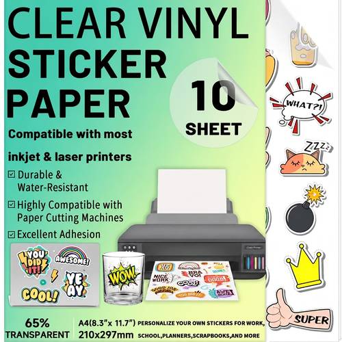 20 sheets printable vinyl sticker paper translucent a4 21 08x29 72 cm 65 clear self sheets quick dry decal paper tear resistant for inkjet printers