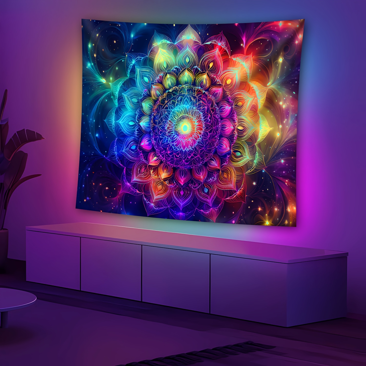 TEMU Tenture Murale Mandala Bohème Esthétique Grande Taille UV - Cadeau de Fête Décoratif, Décoration de Maison, Toile de Fond pour Chambre, Bureau,