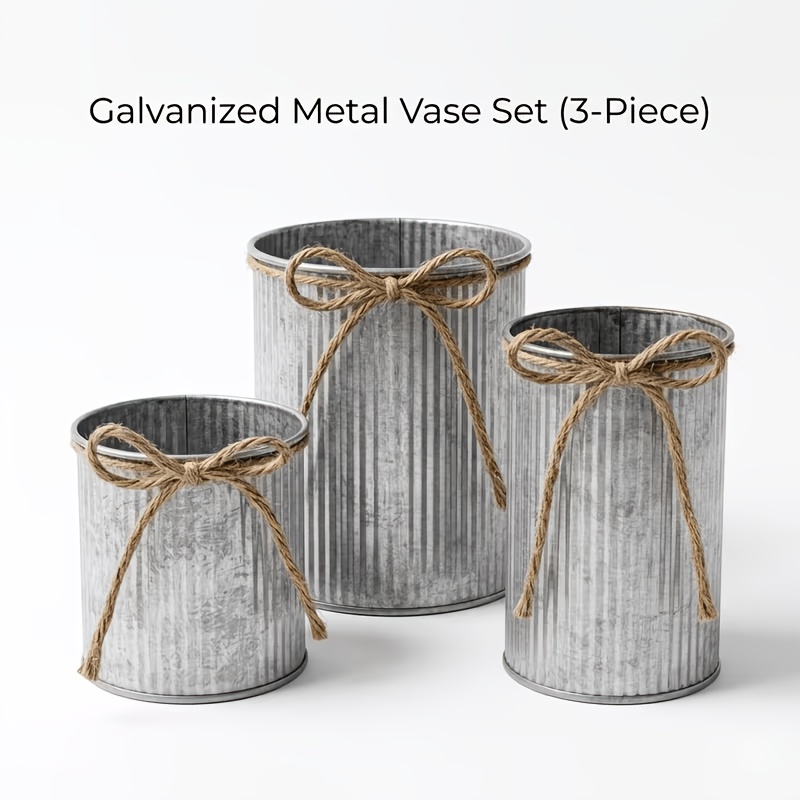 TEMU Lot de 3 vases en métal de style rustique noir, en fer galvanisé, résistants à la déformation, durables et robustes, vases ondulés vieillis de