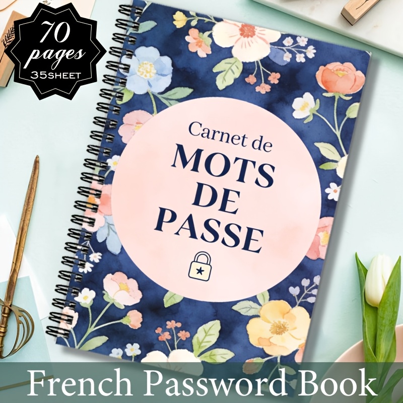 TEMU 1 Carnet de de Passe Français - Carnet de de Passe avec Couverture Florale & Système de de Passe en Phrases , Adapté aux Adultes, Seniors,
