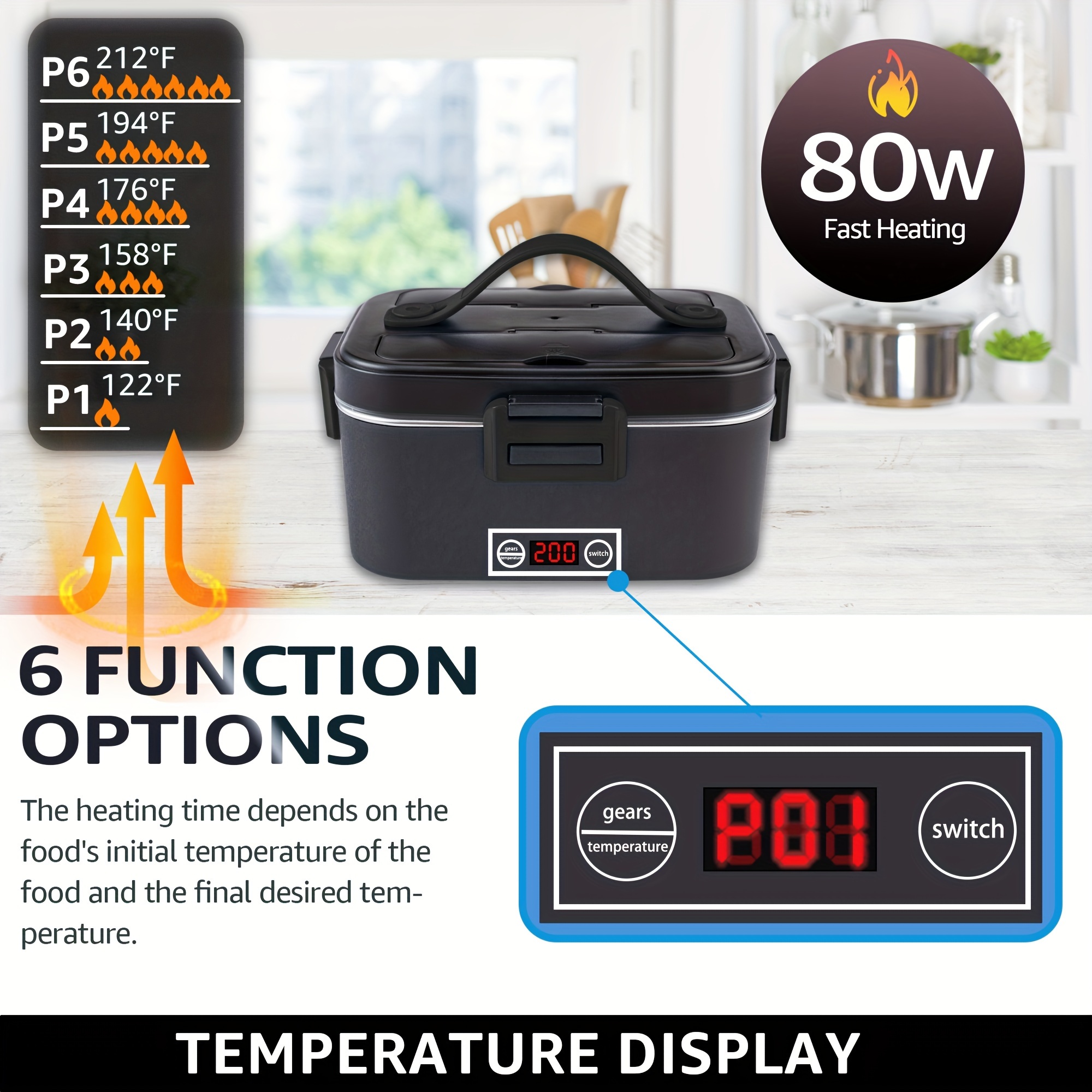 

Multi-functional Adult Electric Lunch Box, 80w With Temperature Display, 1.8l With Stainless Steel Container And Bag, Meeting The Dining Needs In Car/truck/work With 12v/24v/110v.