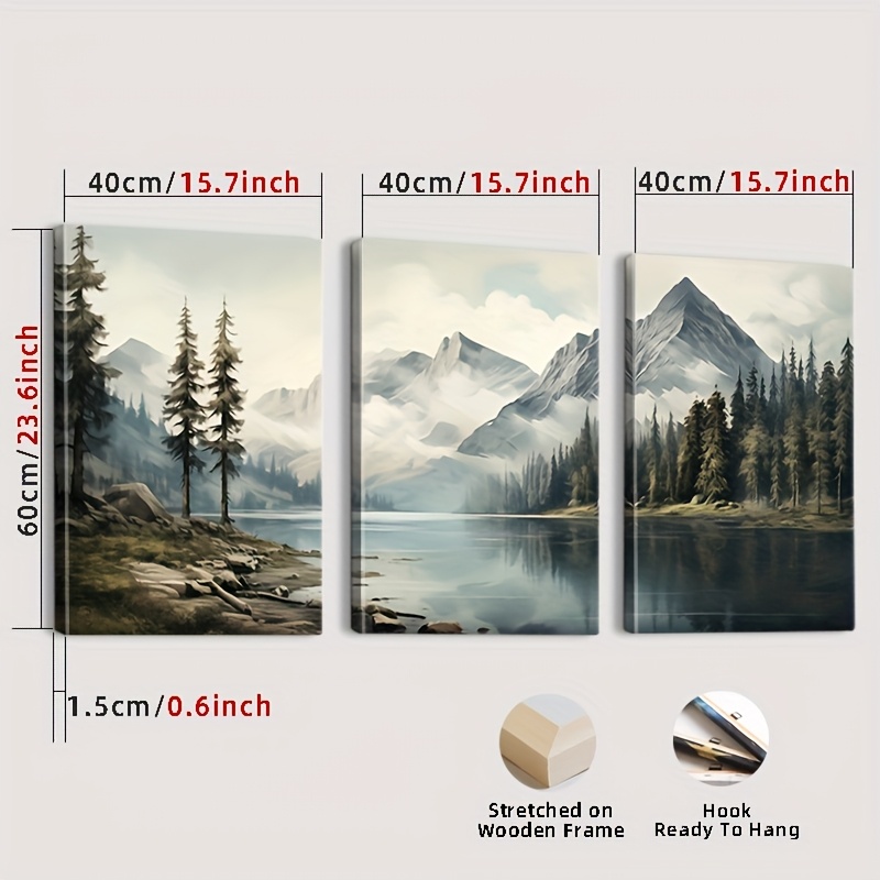 TEMU Framed 2d Flat, 3pcs Modern Abstract Neutral Vintage Watercolor Canvas Wall Art Prints, Nature Art Poster Prints, Modern Wall Art, Living Room,