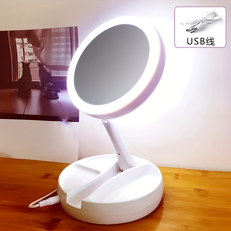 

1pc Teexin Led Mirror With Storage, -sided , Retractable, Usb/, Use, Led Source, ≤36v, No Battery Included