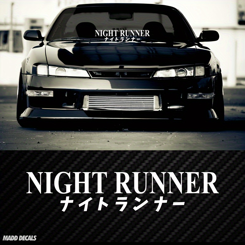 

1pc 20/33in Night Runner Decal Banner Windshield Window Sticker Jdm Japan Inspired Vinyl Car Decal, Gifts For Car Guy