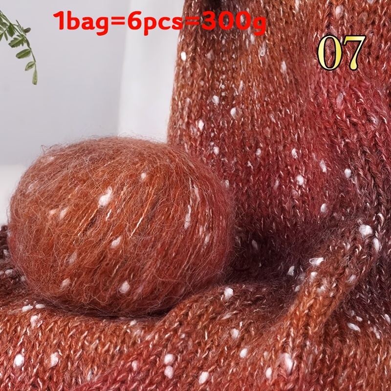 TEMU 300g/6pcs Gradient Snowflake Dot Mohair Yarn, Soft And Lightweight Comfortable Wool Yarn, Pure Handmade Dyeing Oil Painting Style Crochet