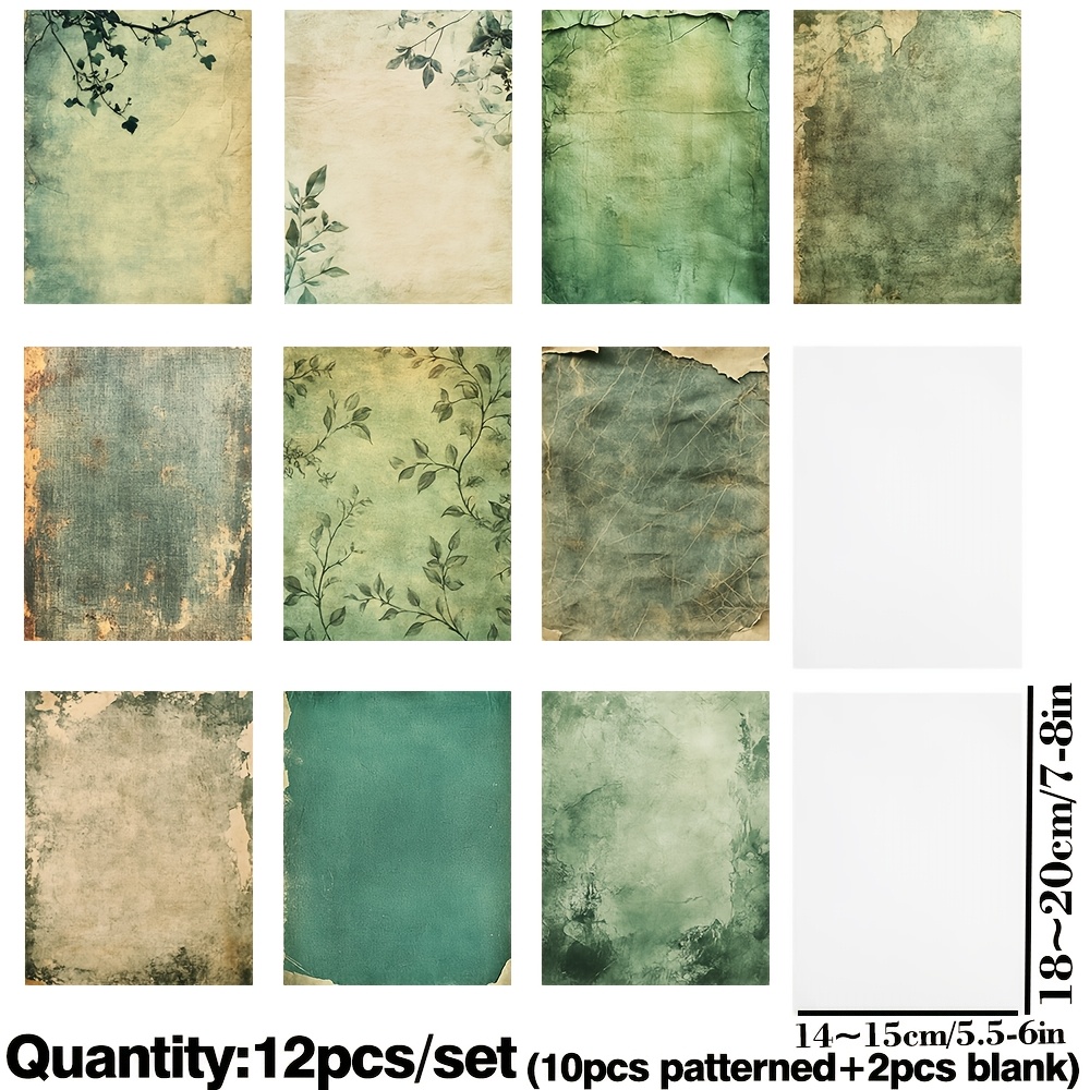 TEMU Ruonaorou 12pcs/set Translucent - Background Branches And Vines Sulfated Paper Junk Journal Retro Aged Green Plant Material Sulfated Paper