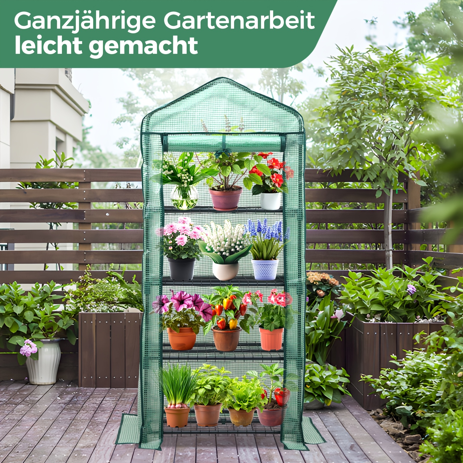 E-shop Mini-Tomatengewächshaus mit 4 Regalen, Kunststoffgewächshaus kleines Tomatenhaus für Balkon Garten, kleines stabiles Kunststoffgewächshaus