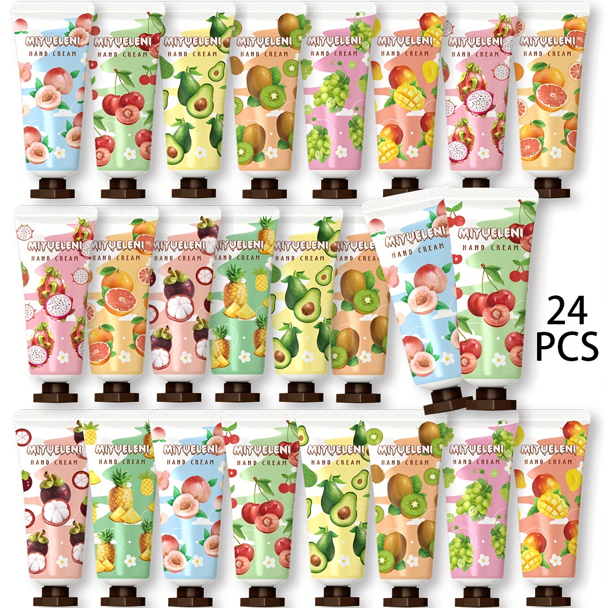 Image of 24pcs, Random Plant Fruits Hand Cream Gift Set For Dry , Moisturizing And Nourishing Your Dry , Travel Size Hand Lotion For In Fall And Winter, Not Greasy