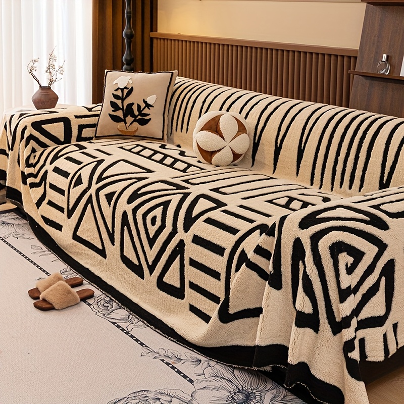 TEMU Bohemian Thick Plush Sofa Cover Towel, Pet-friendly Fabric, Anti-slip Machine Washable Sofa Protective Cover, Suitable For Home Decoration,