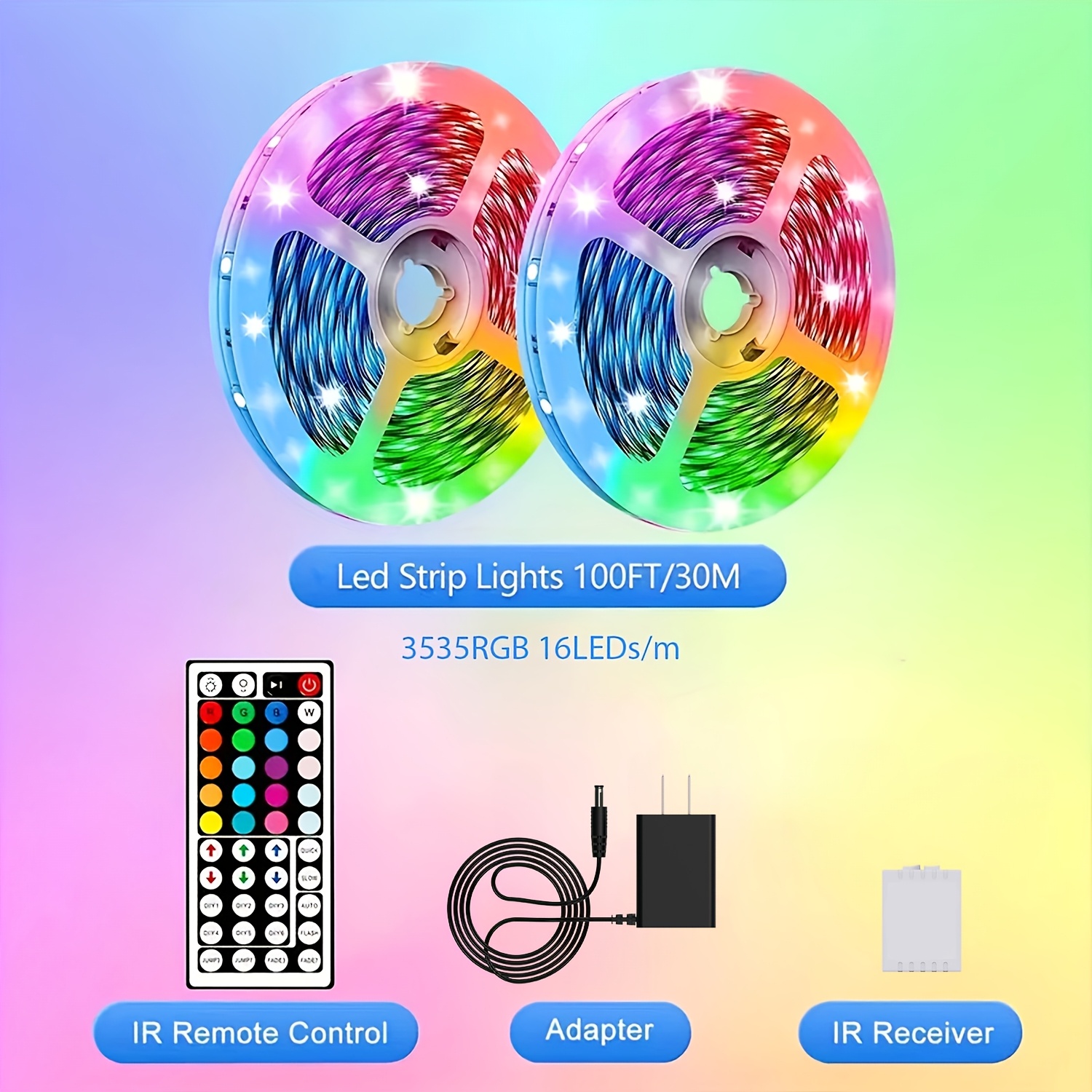 TEMU Nbbuff 100ft Led Lights For Bedroom, Color Changing Led Strip Lights With 44 Keys Remote And Power Supply, Led Light Strip For Festival, Wedding