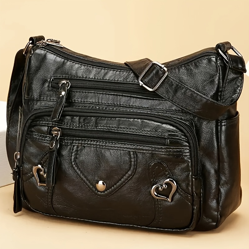 Image of Women's Fashion Vintage Solid Color Multi-pocket Crossbody Bag With Adjustable Shoulder Strap, Lipstick Pouch, Makeup Bag, Daily Shopping Phone Pouch, Key Pouch, Wallet, Gift Bag