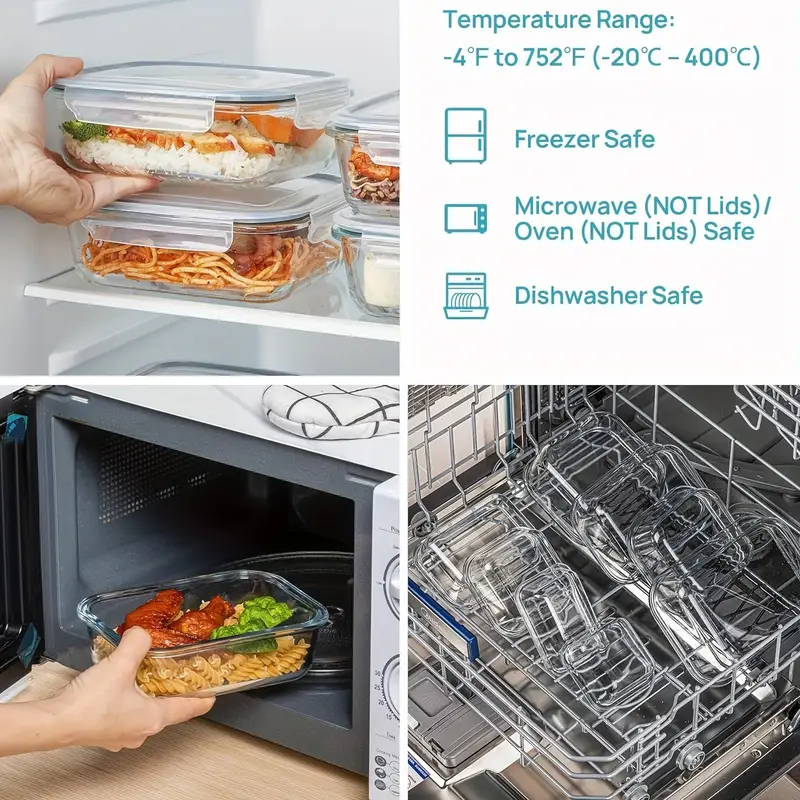 10 glass food storage containers pre meal preparation sealed bento boxes leak proof lock lids microwave ovens lunch boxes ovens refrigerators and dishwashers bpa free containing five cleaning sponges Product details 5