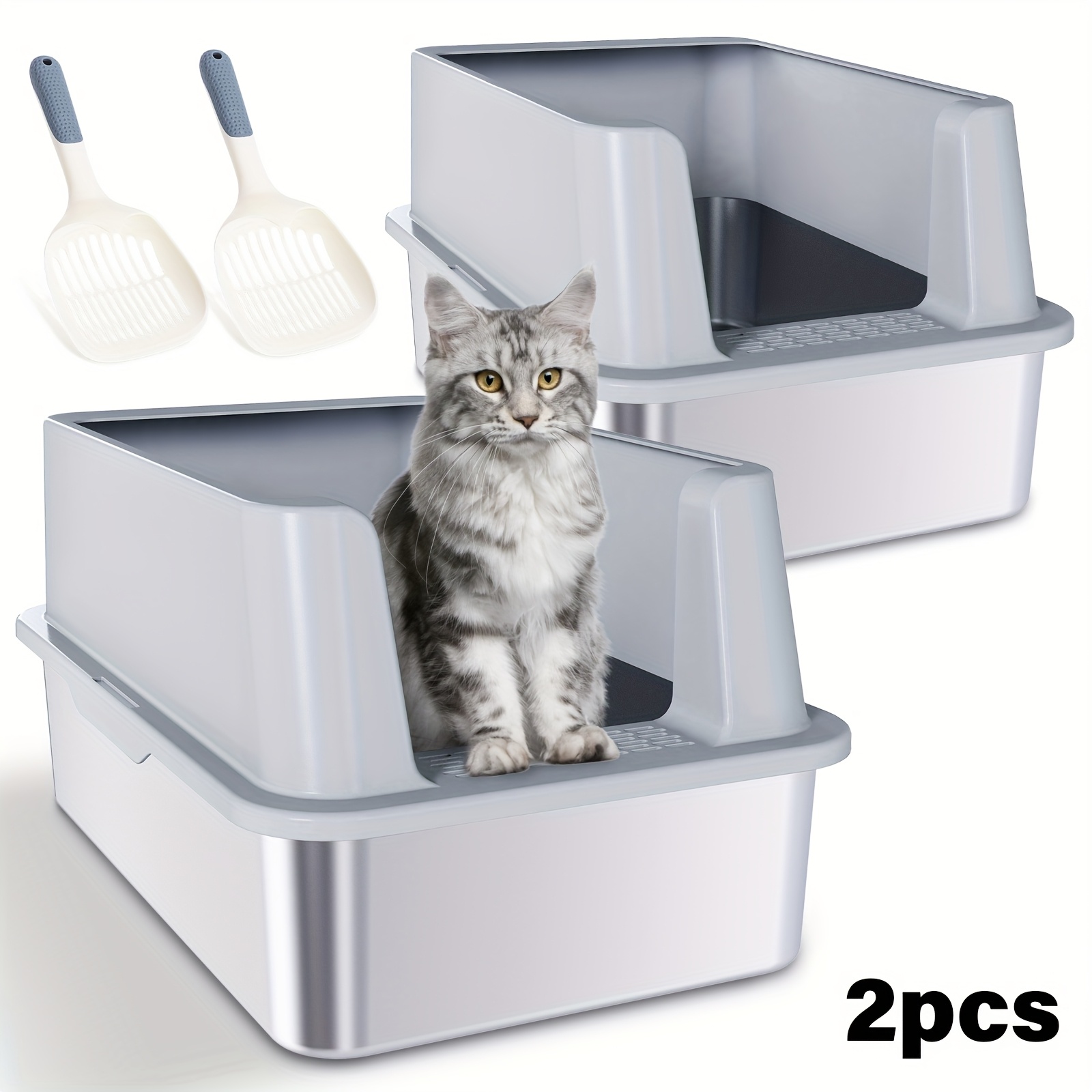 TEMU Extra Large Stainless Steel Cat Litter Box, Measuring 24 Inches By 16 Inches By 12 Inches, Features High Sides, A Lid, And A Scooper For , With