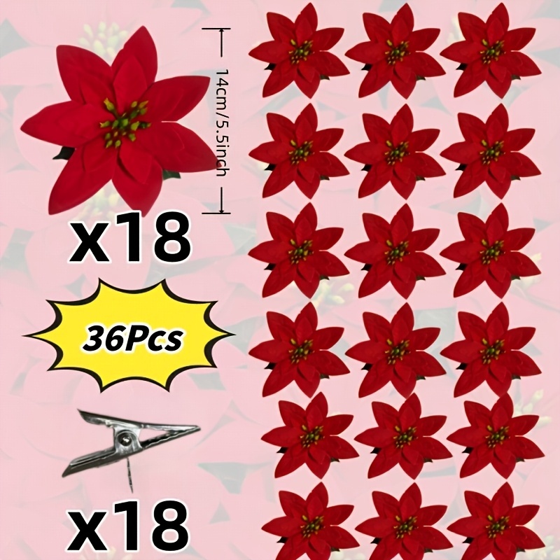 TEMU 36pcs Set, Realistic Artificial Red Flowers - Suitable For Valentine's Day, Thanksgiving, And Halloween Decorations | Indoor/outdoor Use For