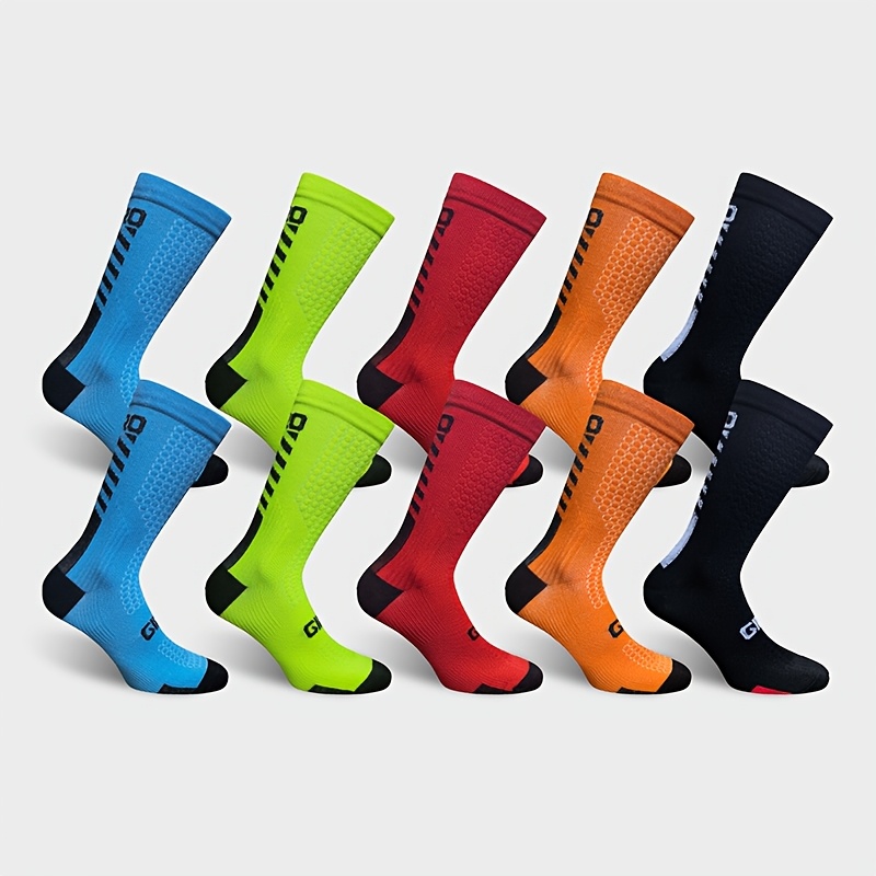 TEMU Unisex Cycling Compression Socks 5 Pairs Multi-style Pc, Breathable Honeycomb Cushioning Cycling Socks, High-elastic Leg Sports Socks, Suitable