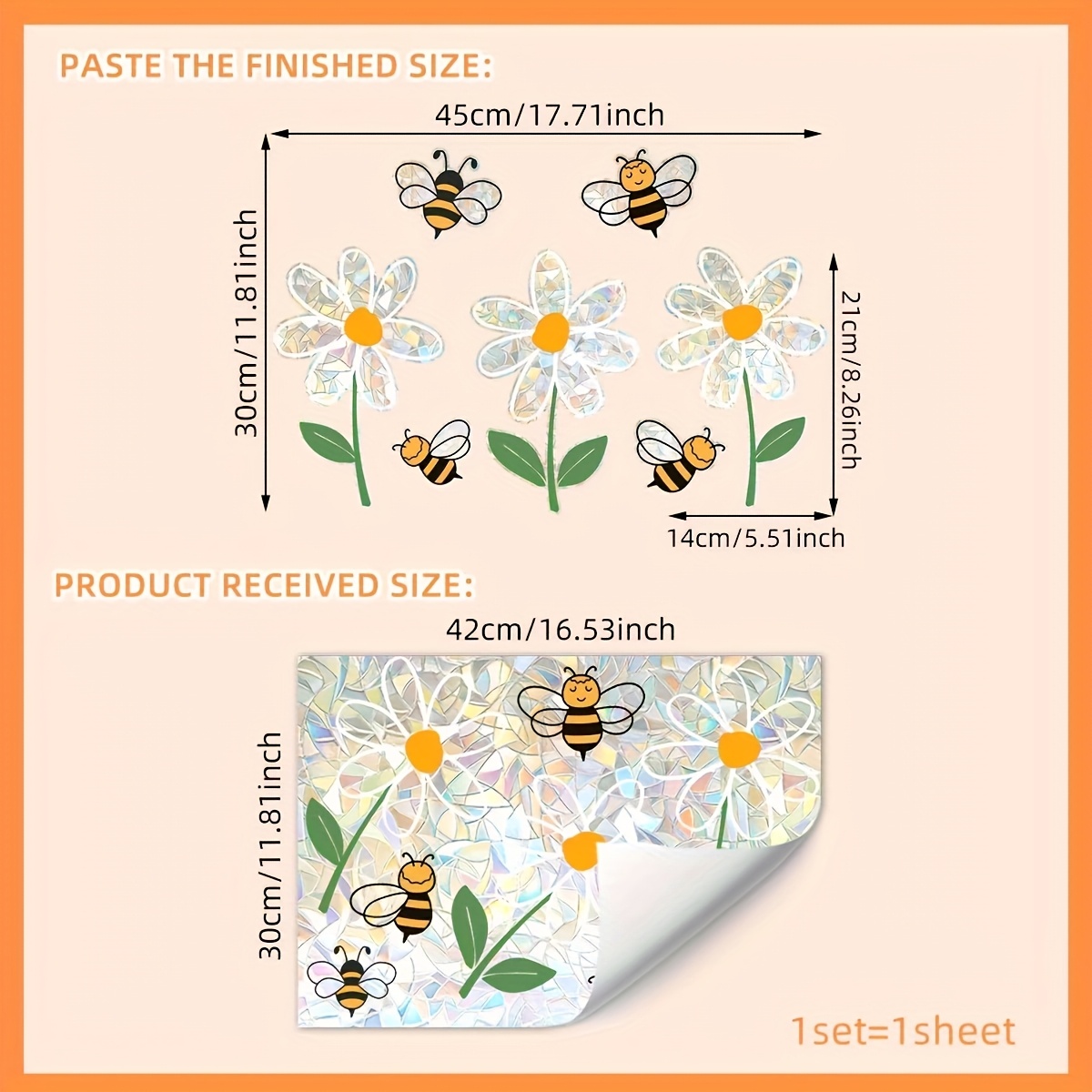 Image of 1pc Vibrant Daisy And Bee Static Glass Sticker, Reusable Window Decoration, Suitable For Bedroom And Bathroom Wall Decor, Bathroom Wall Decor, Home Door And Window Glass Decoration