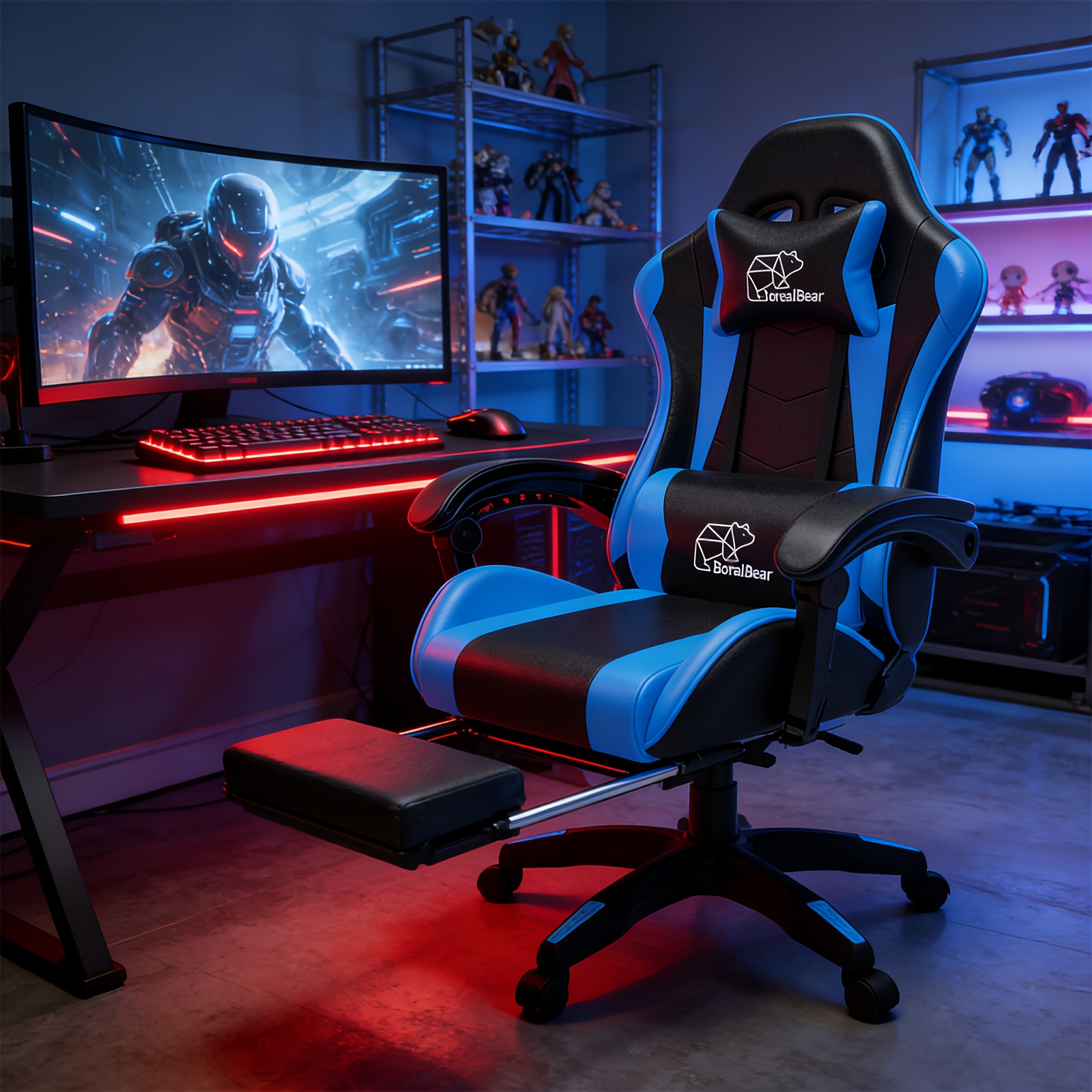 1pc Heavy-Duty Manual Recline E-Sports Chair Suitable for Adults & - Adjustable Footrest/Lumbar Support Gaming Desk Chair with Fixed Armrests, High-Padding Ergonomic Seat for Home Office Computer Chair, Modern for Home and Office Use - Image 12