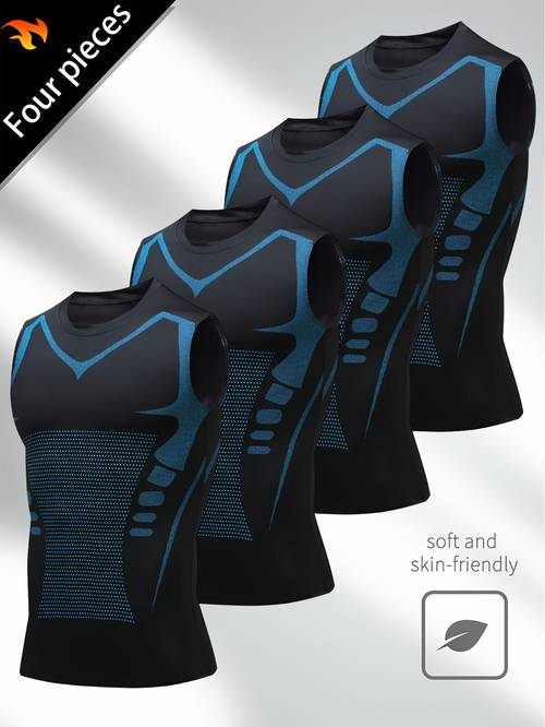 4pcs summer mens sports vest ion shaping sleeveless t shirt mens fitness quick dry breathable hurdles fit sleeveless top tight training elastic vest compression vest ming vest