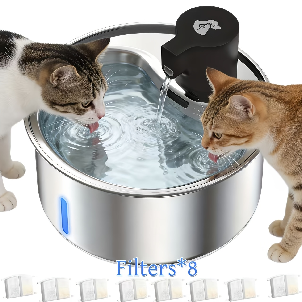 TEMU 5-liter/195oz Stainless Steel Pet Water Fountain, Cat Water Fountain, Dog Water Fountain, Cat Fountain Water Filter, Safety Design, Suitable For