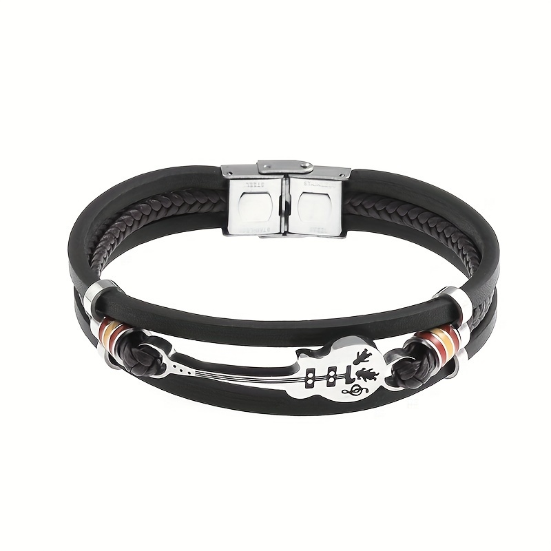 Image of Rock-inspired Braided Faux Leather Guitar Bracelet - Fashionable Music Punk Accessory For Parties & Gifts