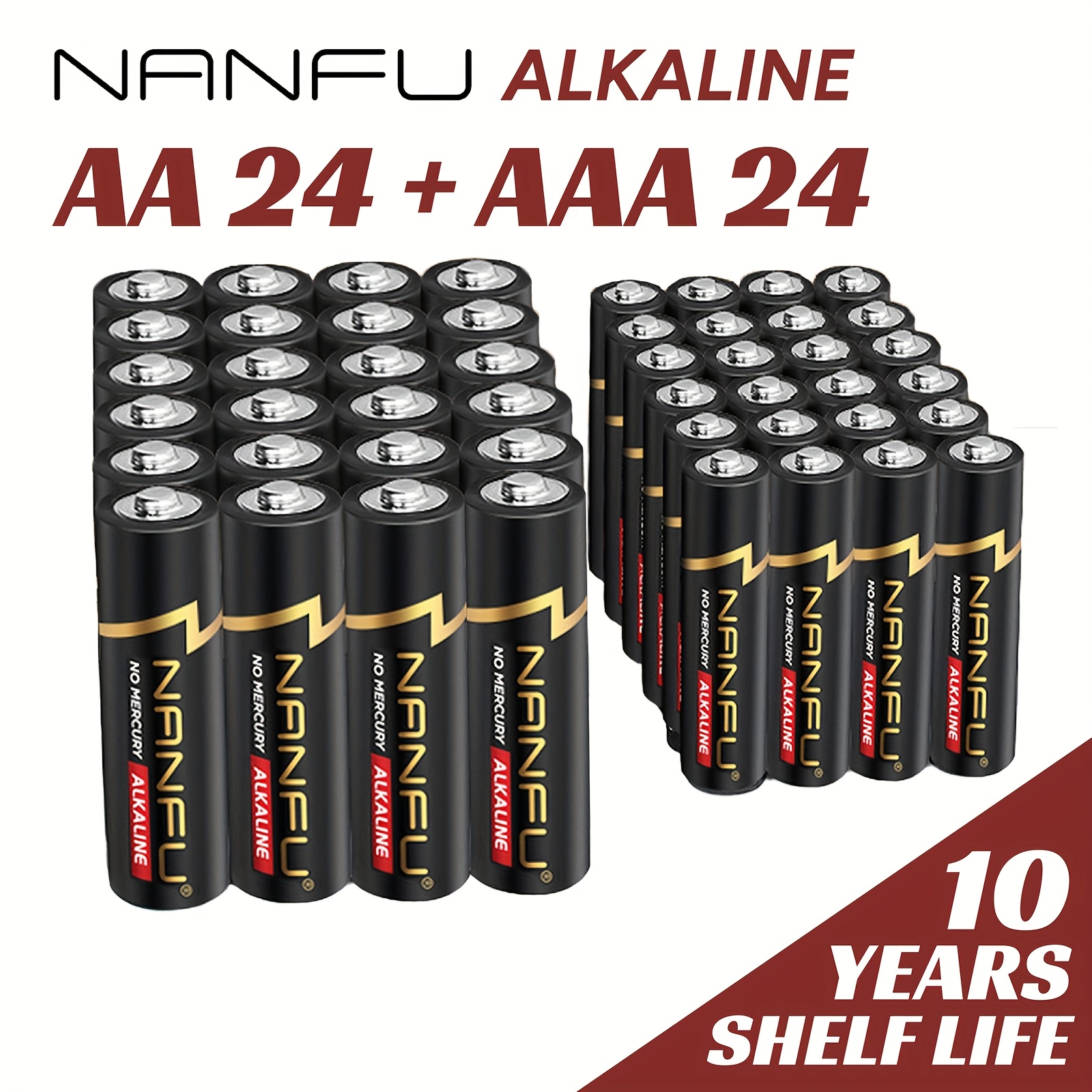 

48pcs Nanfu High-performance Batteries (24 Aa & 24 Aaa) - Leak-proof, Long- For Remotes, Flashlights, Clocks & More, 10-year , Mercury-free