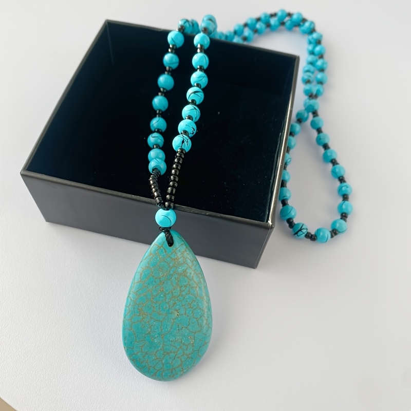 TEMU 1 Collar Largo de Azul, Colgante Vintage de de Agua, Elegante Cadena de Suéter de Estilo Bohemio de Moda