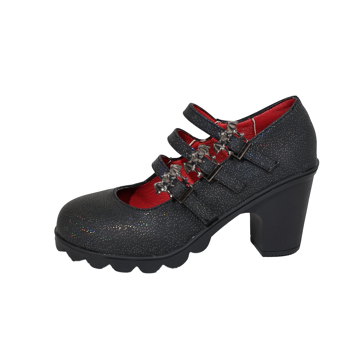 Image of Gothic Bat Metal Women's Shoes, Chunky Heel Platform Party High Heels Flat Shoes, Women Shoes
