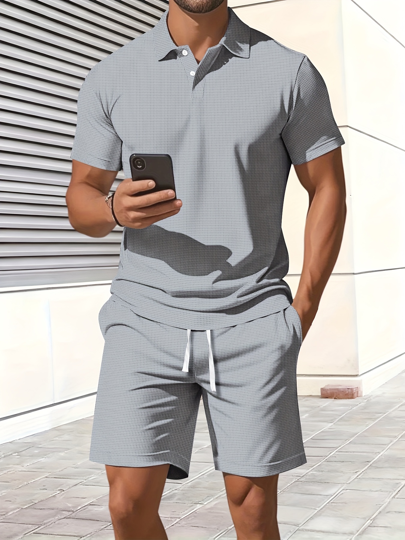 2pcs conjunto playa hombre en waffle camisa cortesía Temu Guatemala