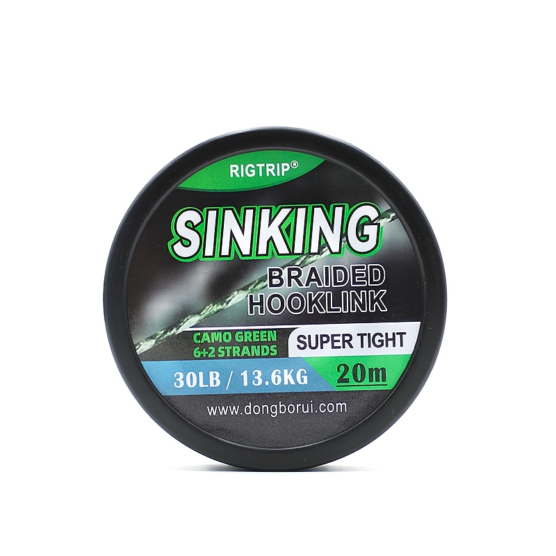 Image of 1pc 20-meter Sinking Hooklink Fishing Line For Carp, In 25lb And 30lb, Featuring A Color And Tight Weave With 6+2 Strands, Ideal For Carp Fishing Hair Rig Tackle Additions