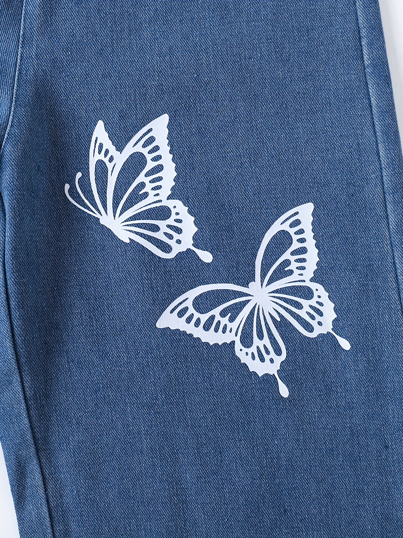 Fashionable Vintage Washed Denim Overalls for Girls, Suitable for Older Children in Spring, Summer, And Autumn, Featuring Trendy Butterfly Prints, for Outdoor
