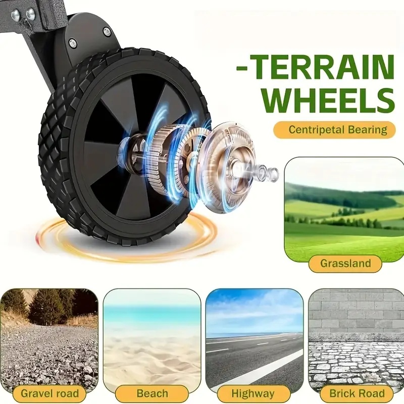 Upgraded 360° All-terrain Heavy-duty Folding Sports Transporter with Adjustable Handle And Cup Holder, Suitable for Gift Packaging for Camping, Beach Travel, Family Picnic, Gardening And Other Scenarios-Wagon Cart