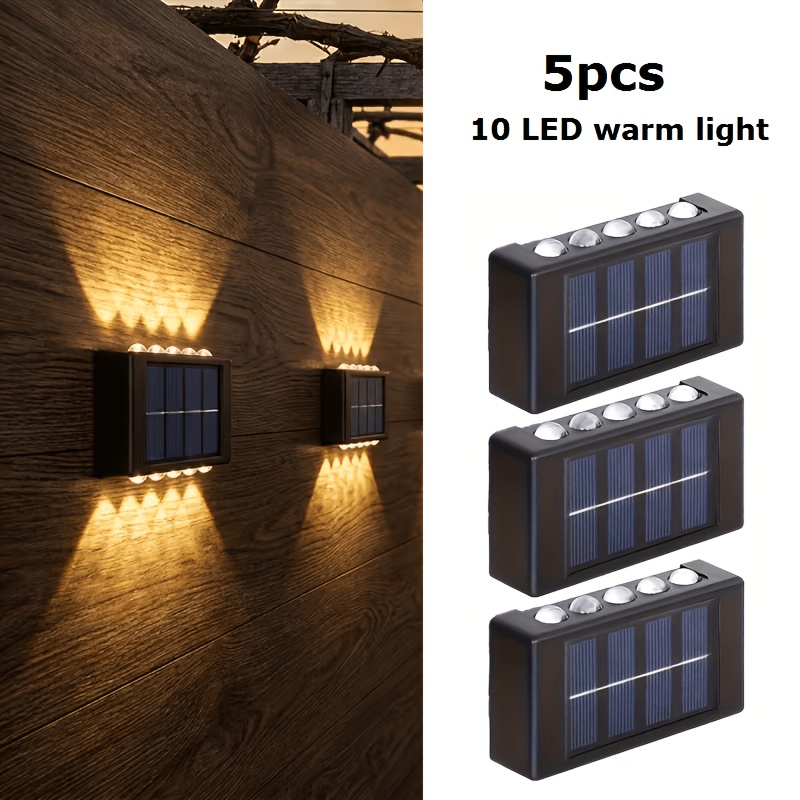 E-shop 5er-Pack, 10 LED Solar Auf- und Abwärtslicht Wandleuchten, Außenbeleuchtung, Außenwand Dekorationsleuchten, LED Landschaftsleuchten für den