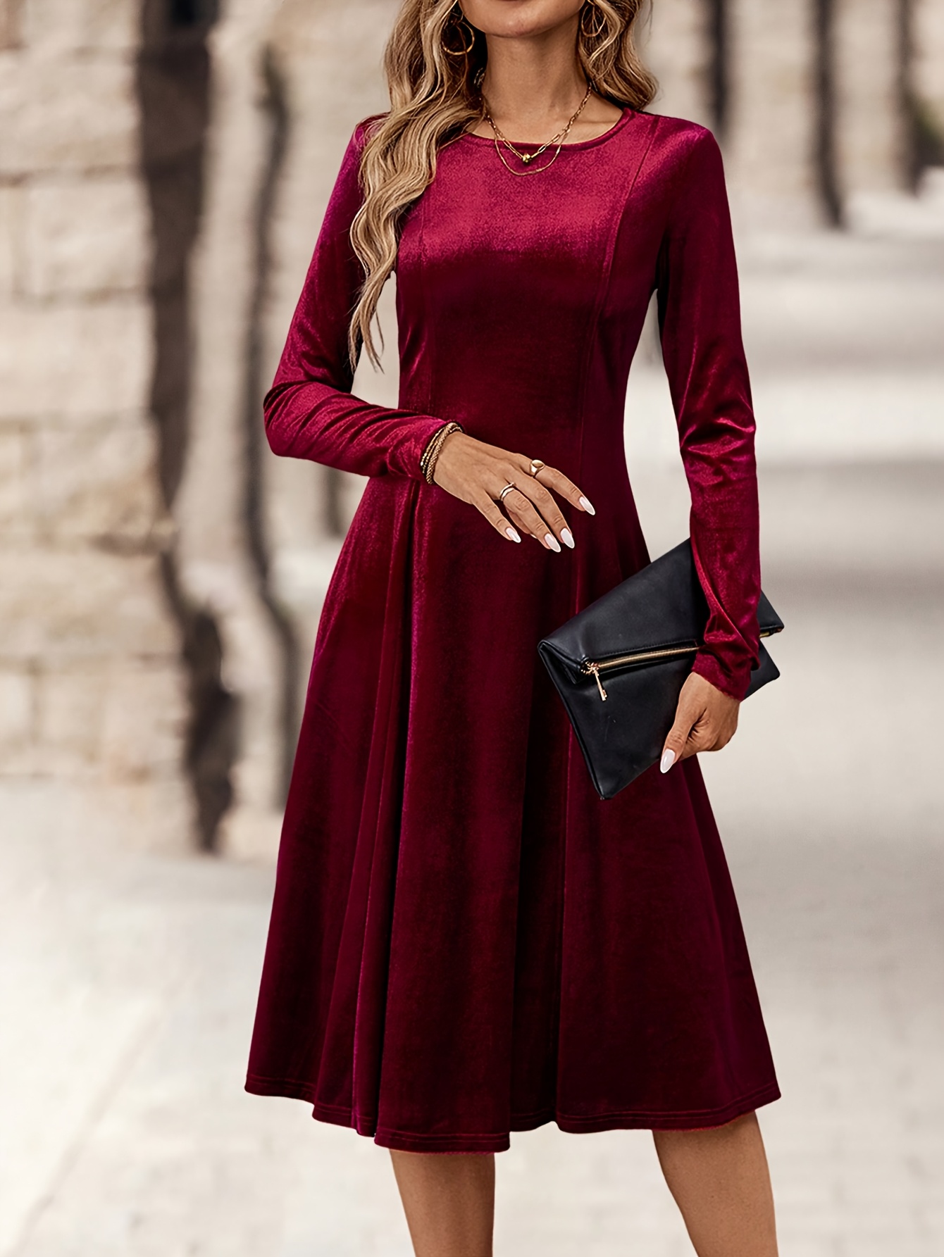 womens chic elegant a line flared hem midi dress Temu