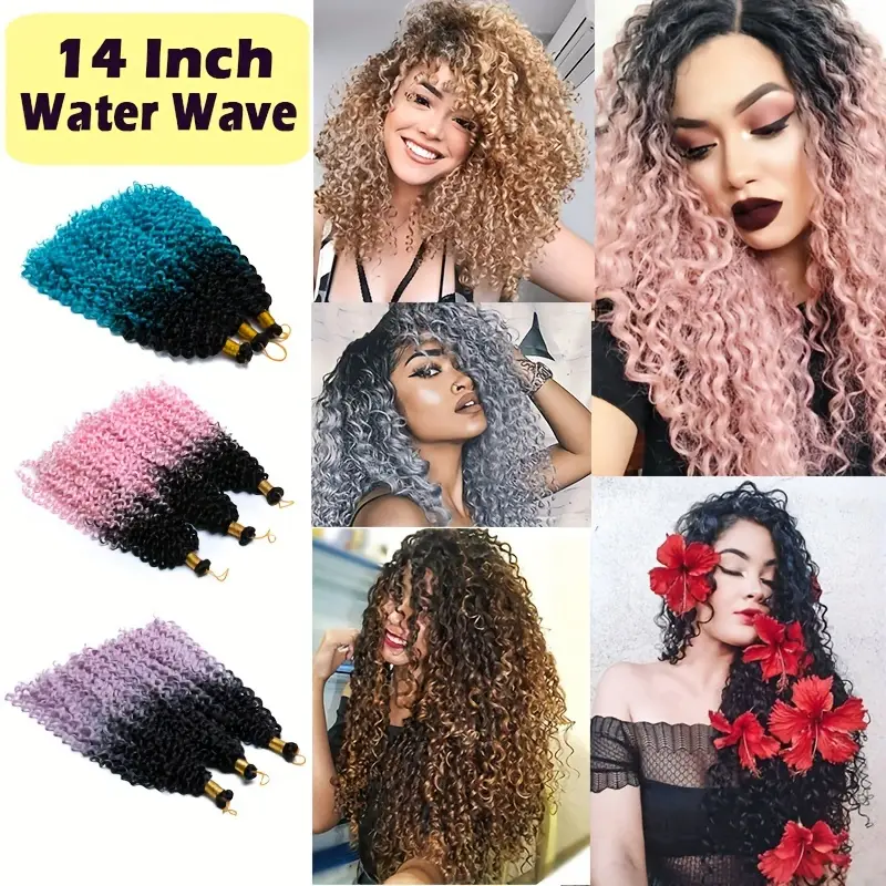 14inch 35cm handmade 3packs afro water wave crochet hair deep wave weaving braid synthetic hair extensions hairpiece ocean braids hairpieces ombre bundles bulk hair halloween christmas use for details 2