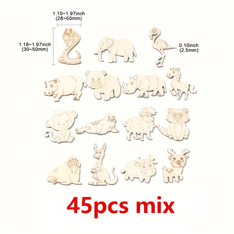 TEMU 45pcs Animal Wooden Crafts, , Monkey, Horse, Elephant, Kangaroo, Sheep-shaped Wooden Decorations, Crafts, Party Decoration Art, Room Decor Diy