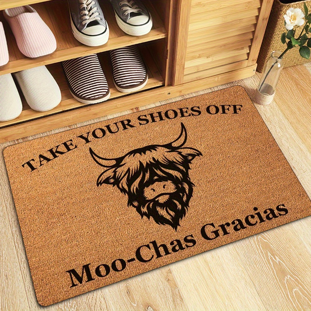 1pc funny take   off doormat with highland cow design 100 polyester machine washable entry mat for living room kitchen bathroom bedroom durable rectangular floor mat for home decor washable area mat kitchen mat   text design 0