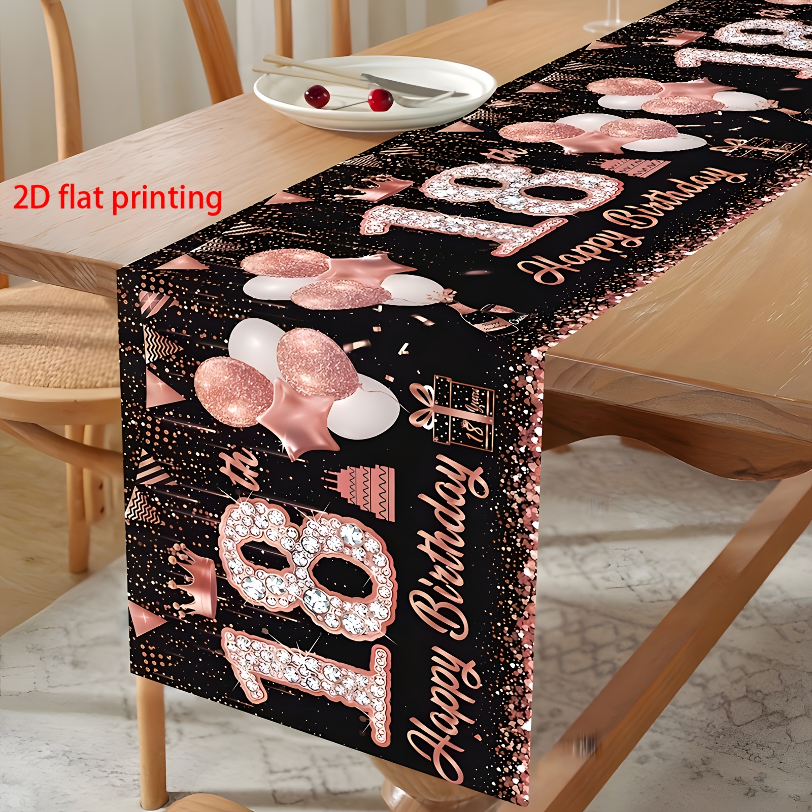 TEMU 1 chemin de table élégant or rose pour 18e anniversaire, idéal pour la décoration de fête de 18e anniversaire - Motif numéro 18, parfait pour la