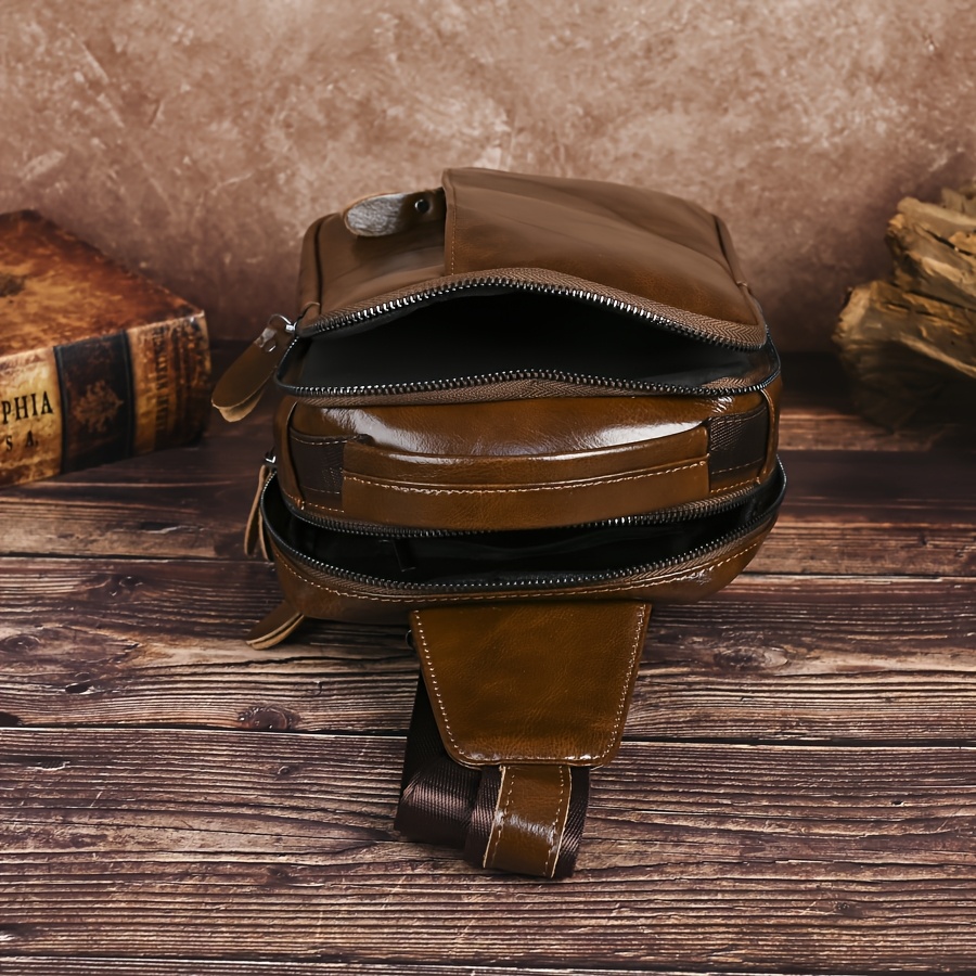 Men's Genuine Leather Chest Bag, First Layer Cowhide Design