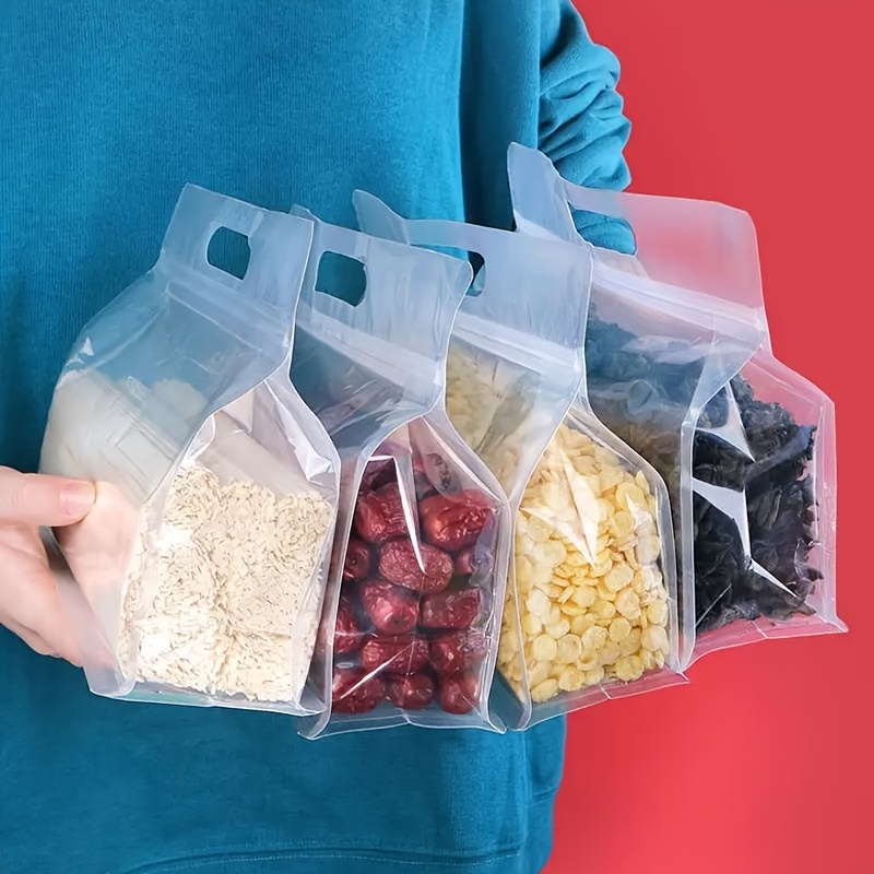 10  reusable self sealing leak resistant food storage bag transparent thickened pouch durable kitchen organizer for snacks tea noodles food contact safe no electricity needed reusable produce bags