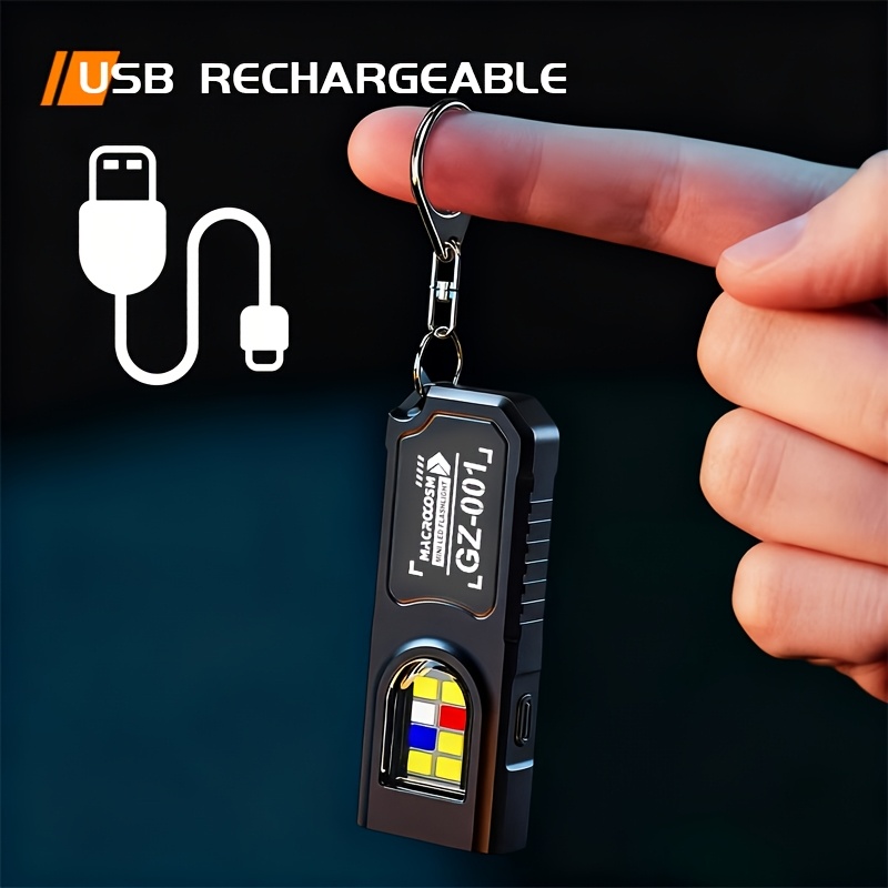 E-shop 1 Stück Mini Freihand-Taschenlampe, Tragbare Schlüsselanhängerlampe, USB-Aufladbar, Rückseiten-Clip-Design, LED-Doppel-, 5 Lichtmodi, Ideal für