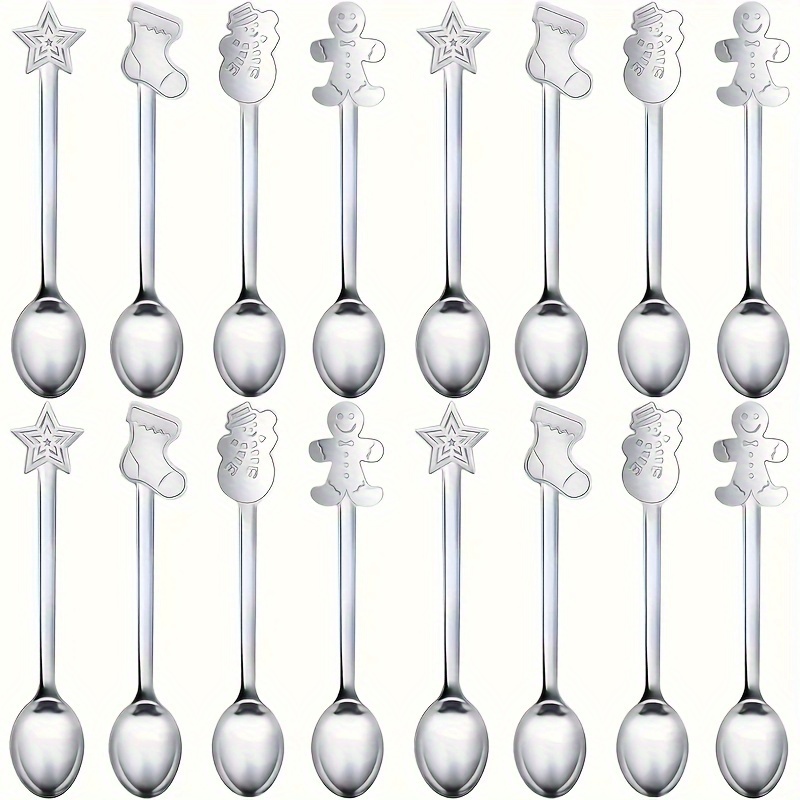 

4/16pcs Stainless Steel Christmas - Silvery, For , Tea, Desserts & Ice , Unique Cutlery Set, For , , Trucks, Cafes,