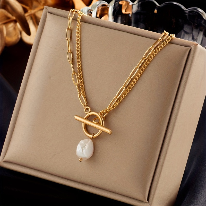TEMU Collar elegante francés de capa con cadena y hebilla OT para mujer, de uso diario, de acero inoxidable, se puede usar en todas