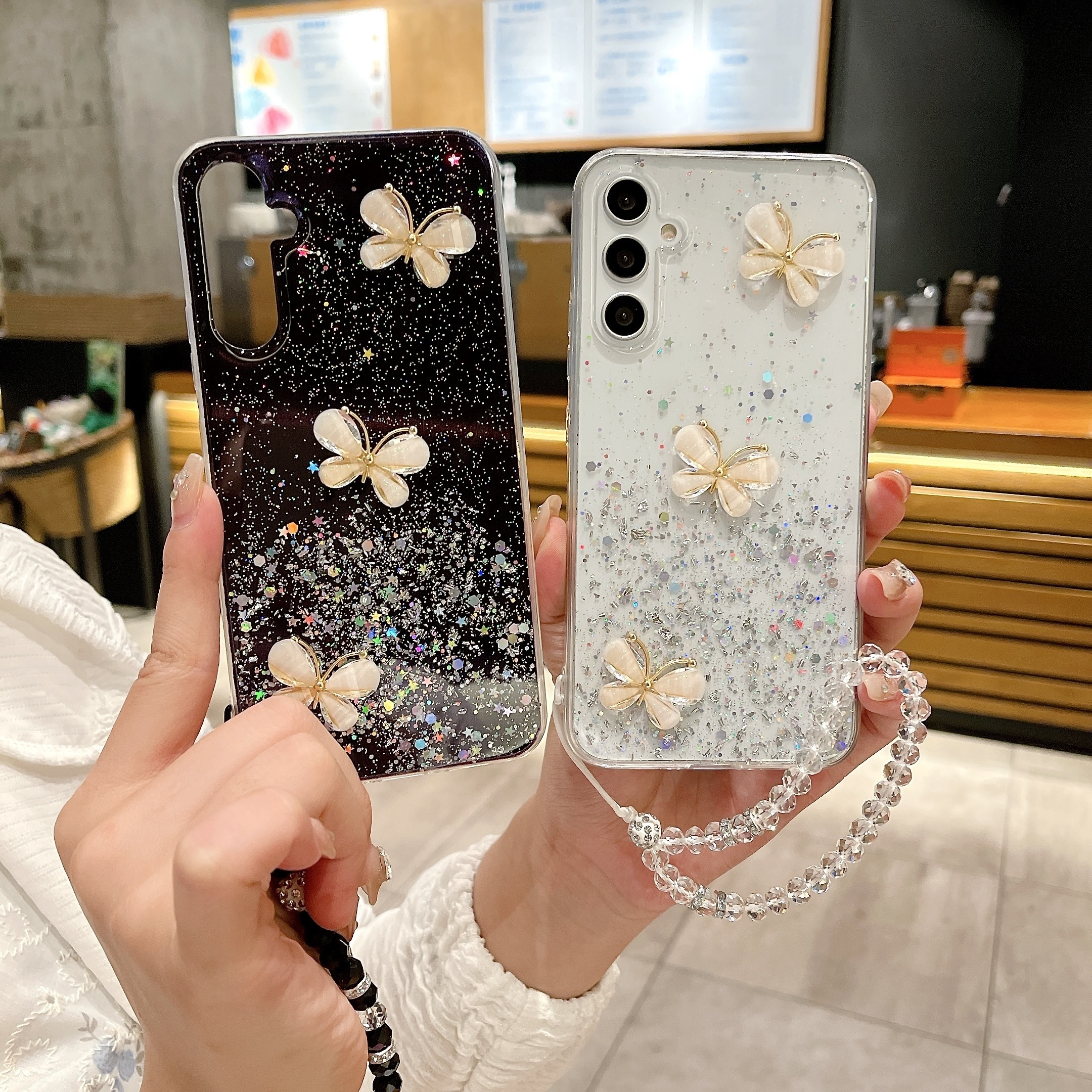 

Fashionable Starry Sky Sparkling 3d Butterfly Phone Case With Crystal Bracelet For Samsung Galaxy For A15 A25 A35 A55 S23fe