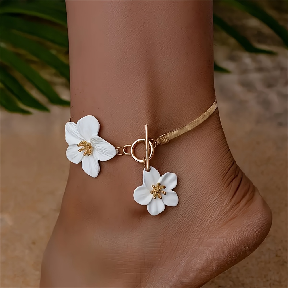 Image of 1pc Women's Fashion Anklet Spring Summer New Bohemian Easy Flower Anklet Suitable For Women' Casual Vacation Wear Holiday Gift