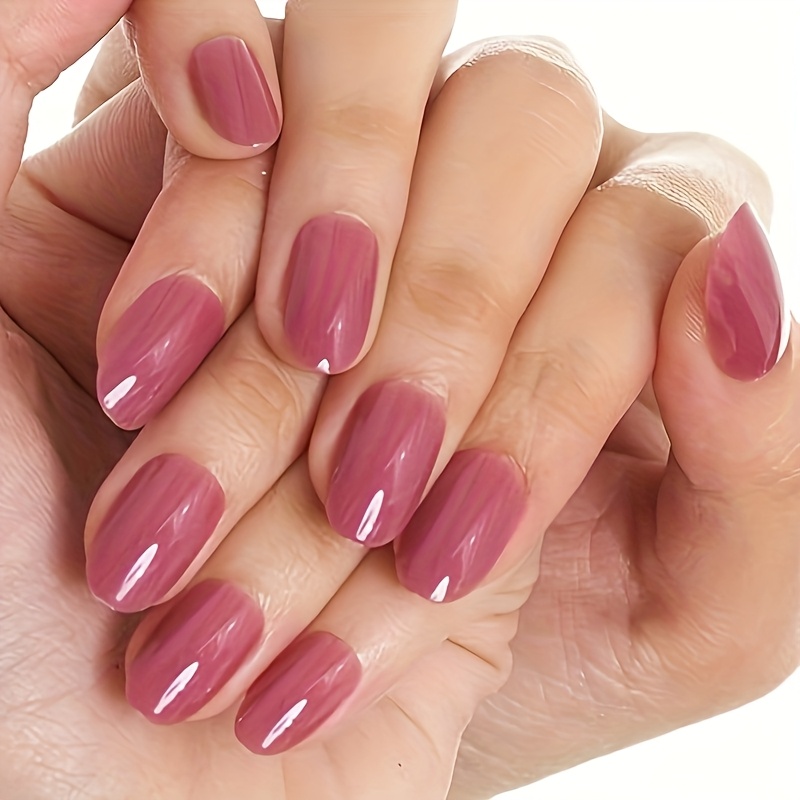 TEMU Juego de 30 uñas postizas acrílicas rosas cortas, puntas de uñas reutilizables pulidas de cobertura total, regalo para mujeres