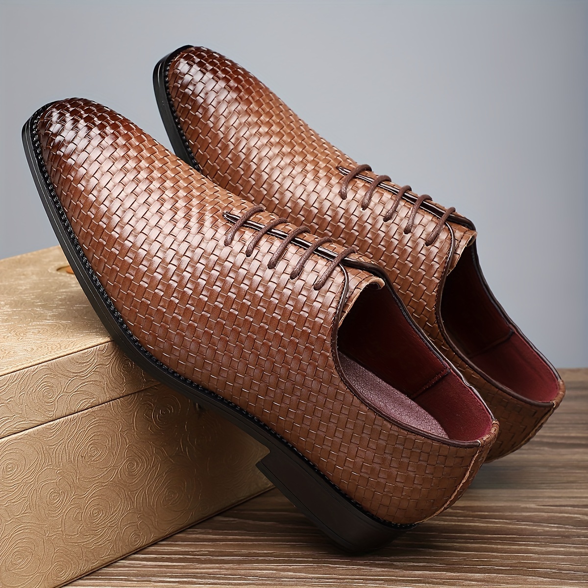 mens solid color lace up oxford shoes with pu wear resistant dress